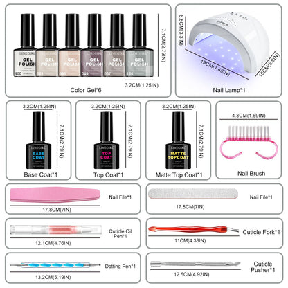 LIMEGIRL Gel Nail Polish Set 6 Color Set with UV Nail Light and Nail Tools, Soaking Nail Set, for Beginners DIY Nail Set