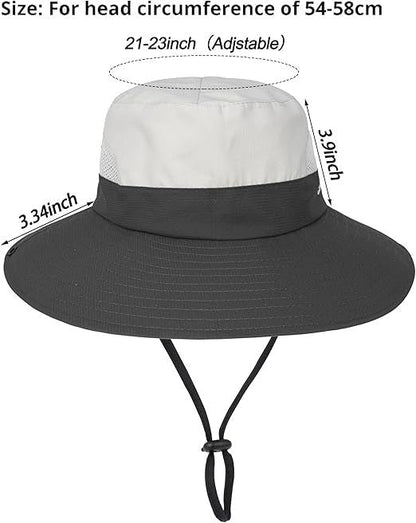 Women's Outdoor UV-Protection-Foldable Sun-Hats Mesh Wide-Brim Beach Fishing Hat with Ponytail-Hole