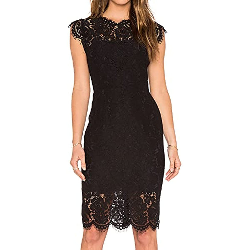 Women's Sleeveless Lace Floral Elegant Cocktail Dress Crew Neck Knee Length for Party - 7DAY'S