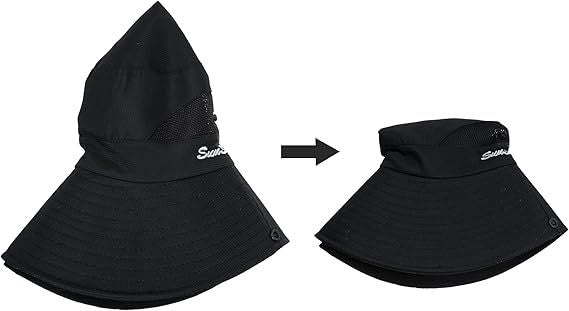 Women's Outdoor UV-Protection-Foldable Sun-Hats Mesh Wide-Brim Beach Fishing Hat with Ponytail-Hole