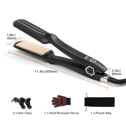 Hair Straightener, 1.5-inch Titanium Flat Iron, Dual Infrared Hair Straightener Flat Iron with LCD Display and 19 Temp Levels - 210 to 450 F, Fast Heating Hair Iron for Salon Home Travel Use