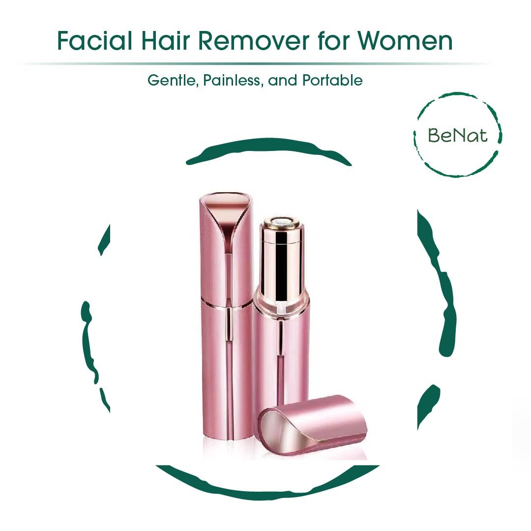 Facial Hair Remover for Women - Painless Portable Lipstick Shaver with LED Light & Stainless Steel Blades, Rechargeable USB Epilator for Lip, Chin, Cheek & Peach Fuzz