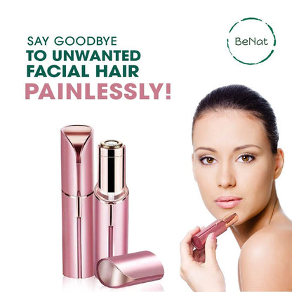 Facial Hair Remover for Women - Painless Portable Lipstick Shaver with LED Light & Stainless Steel Blades, Rechargeable USB Epilator for Lip, Chin, Cheek & Peach Fuzz