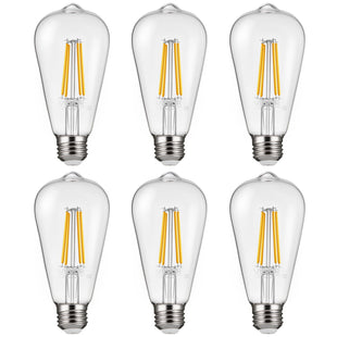 VEVOR 6 Pack Edison Bulbs LED, ST19 Vintage Edison Light Bulbs, 7W Dimmable 800 Lumens, 2700K Warm White, E26 Base LED Filament Bulb, Antique Glass Style for Home, Bedroom, Office, Farmhouse