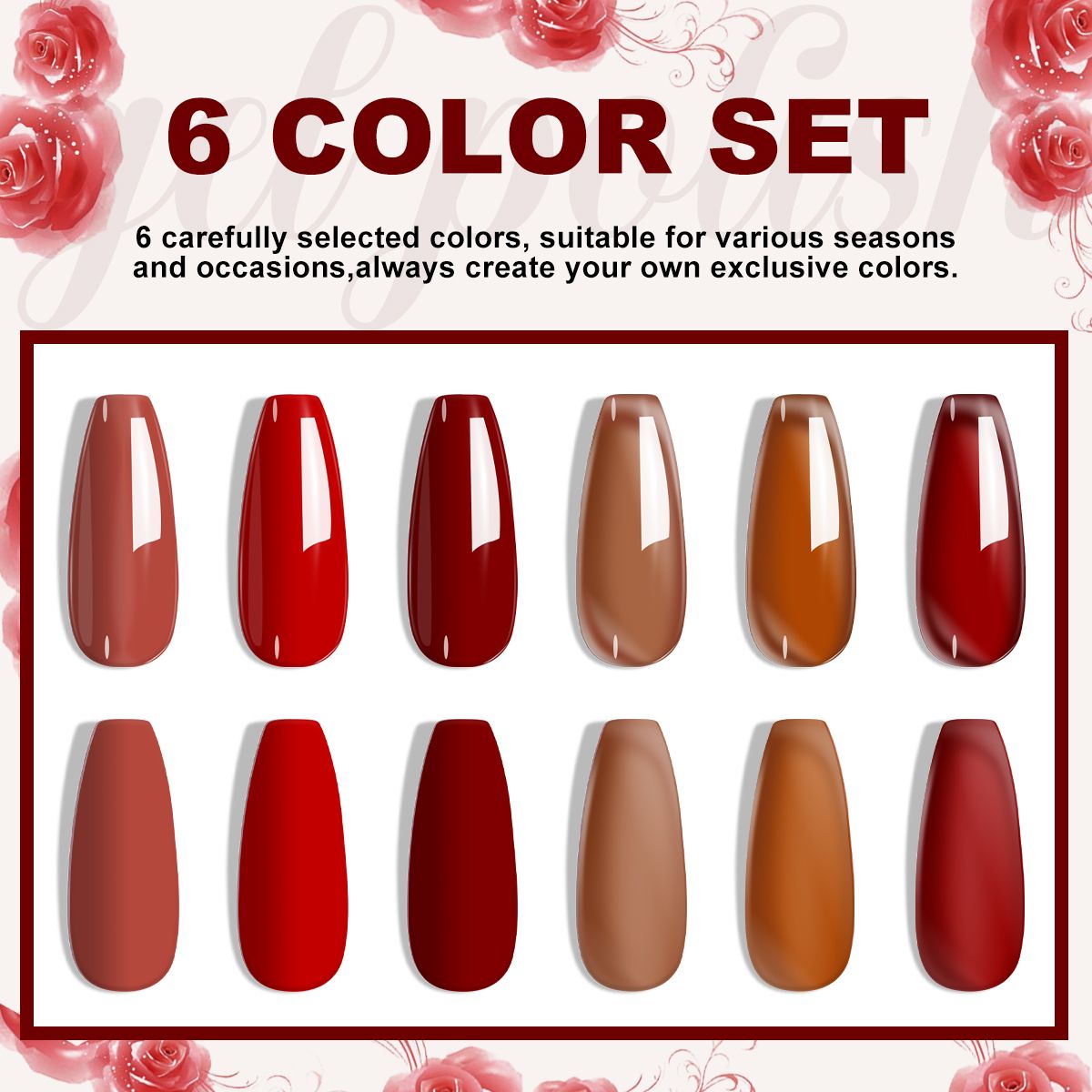 LIMEGIRL 6pcs Gel Polish Set 6 Vibrant Colors UV Gel NailPolish Red Blue Green Hema TMPTA TPO 3-free AllSeasons NailGel for Christmas Gift Women Girls