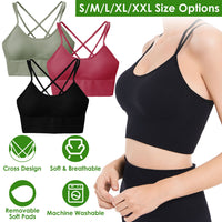 3Packs Women Cross Back Sport Bras Padded Strappy Medium Support Bras