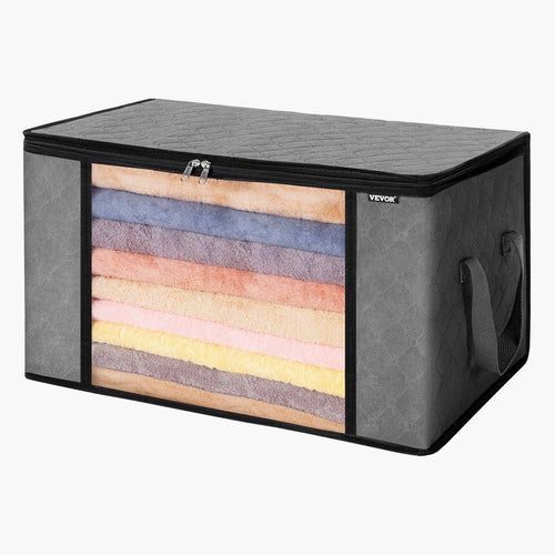VEVOR 90L Large Storage Bags, 6 Pack Clothes Storage Bin, Foldable Closet Organizers Containers with Handle, Nov-woven Fabric Storage Bag for Clothing, Blanket, Comforter, Bed Sheet, Pillow(Grey)