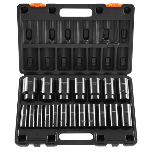 VEVOR Impact Socket Set, 1/2" 19 Piece Impact Sockets, Deep Socket, 6-Point Sockets, 1/2 Inches Drive Socket Set Impact 3/8 inch - 1-1/2 inch, Cr-V Rugged Construction, with a Storage Cage