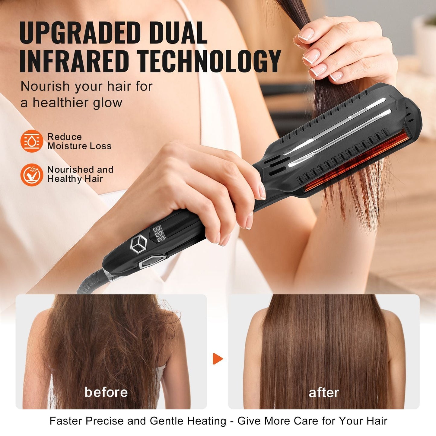 Hair Straightener, 1.5-inch Titanium Flat Iron, Dual Infrared Hair Straightener Flat Iron with LCD Display and 19 Temp Levels - 210 to 450 F, Fast Heating Hair Iron for Salon Home Travel Use