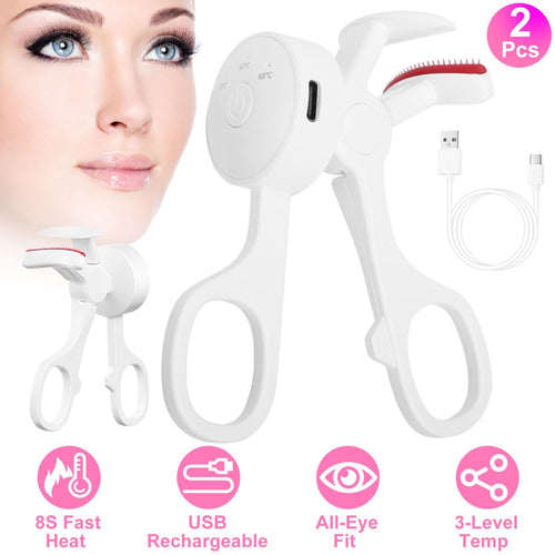 Heated Eyelash Curler Electric USB Rechargeable Eyelash Curler Anti-Burn Compact with Comb Heat up Fast Within 8S for All Eye Shapes for Women Make Up Gift Travel Valentine Mother Day