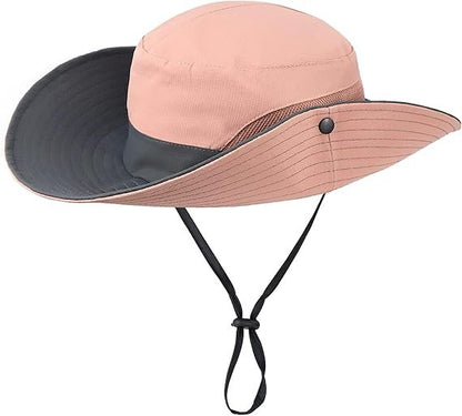 Women's Outdoor UV-Protection-Foldable Sun-Hats Mesh Wide-Brim Beach Fishing Hat with Ponytail-Hole