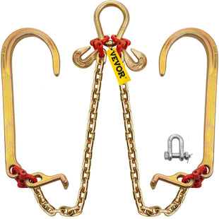 VEVOR V Bridle Chain, 5/16 in x 2 ft Bridle Tow Chain, Grade 80 V-Bridle Transport Chain, 9260 Lbs Break Strength with TJ Hooks and Crab Hooks, Heavy Duty Pear Link Connector and Chain Shorteners