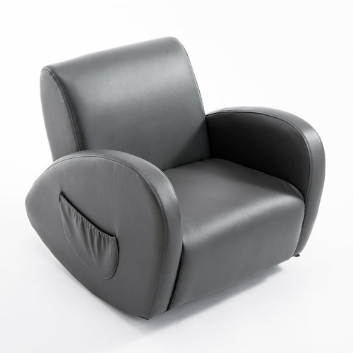 Grey Toddler Rocking Chair with Pocket PU Leather Kids Rocker for Nursery Playroom Durable Armchair