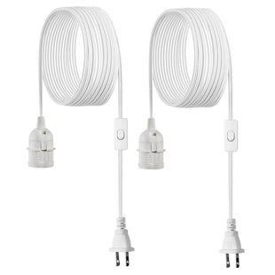 VEVOR Plug in Hanging Light Cord Kit, 16ft Lantern Extension Cords, 2 Pack E26 Light Socket Lamp Cord Replacement, Secure & Sturdy, Easy to Install, Pendant Lamp Kit On/Off Switch & Socket Rings