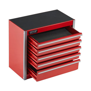 VEVOR Metal Tool Box, 8.6-inch, Portable Metal Tool Box with 5 Drawers, Small Tool Chest with EVA Liners and PP Feet Pads, Heavy-Duty Steel With Ball Bearing Opening and Powder Coated Finish, Red
