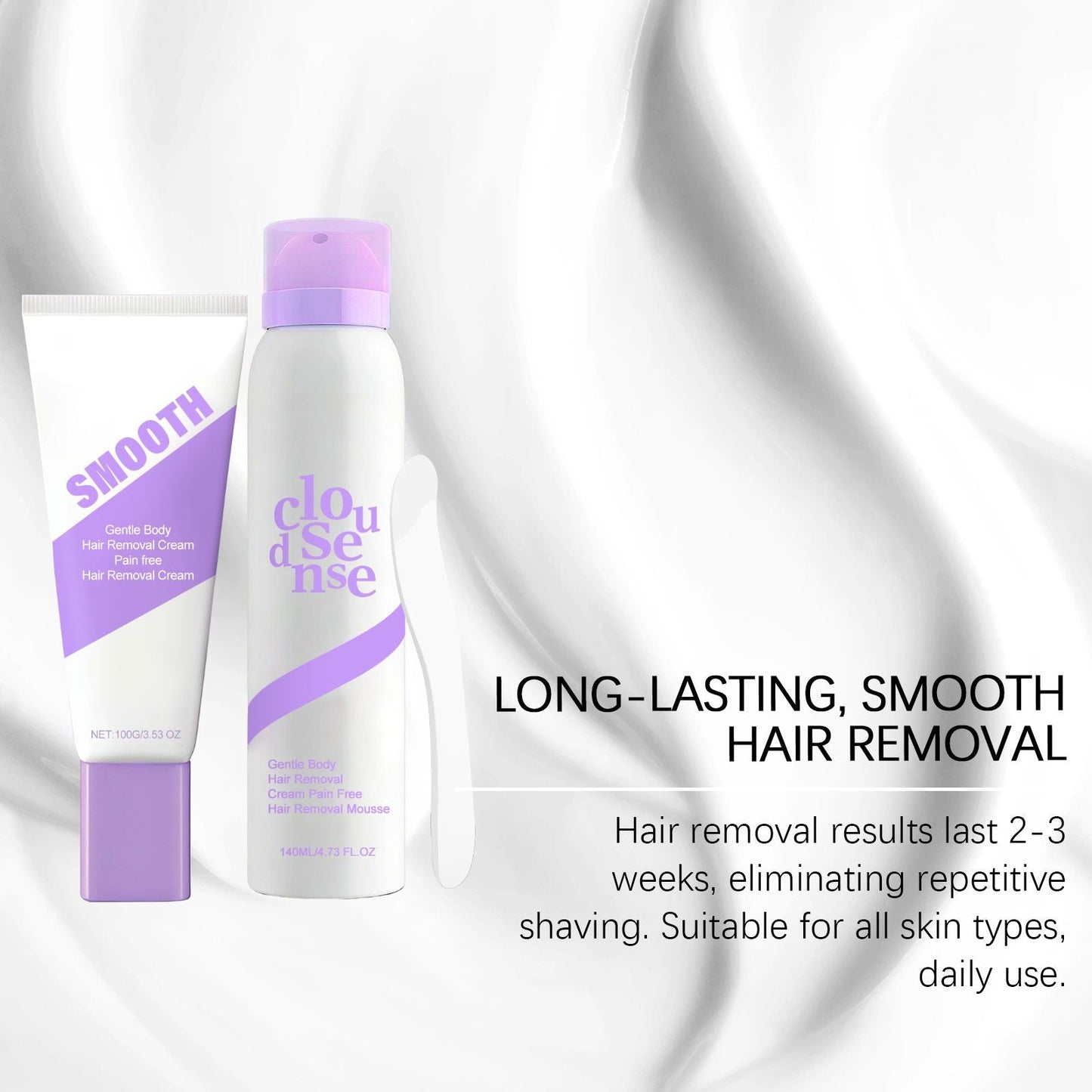 Gentle At-Home Body Hair Removal Kit, Skin Friendly Depilatory Cream & Foam Set, Painless Body Hair Remover for Arms Legs Underarms Smooth Skin Care