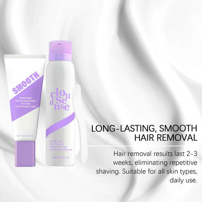 Gentle At-Home Body Hair Removal Kit, Skin Friendly Depilatory Cream & Foam Set, Painless Body Hair Remover for Arms Legs Underarms Smooth Skin Care