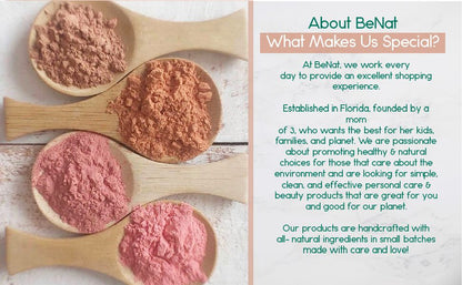 BeNat All-Natural Blush Loose Powder | Reusable Bamboo Container with Refills | Vegan & Lightweight Face Makeup