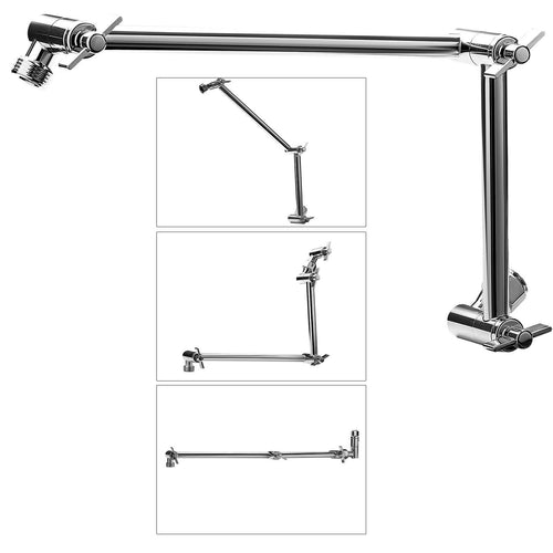 VEVOR Shower Head Extension Arm, 16 inches, Brass Shower Arm Extender with Flexible Adjustable Angle Height, Chrome Finish, G1/2 Universal Thread Connector Compatible, for Rain & Handheld Showerhead