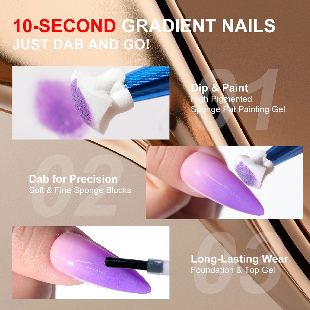 Limegirl Gradient Painting Gel, 9 Bright Colors Ombre GelNail Polish for Pigment Pat Nails Nails French ManicureSoak Off UV Set