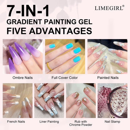 Limegirl Gradient Painting Gel, 9 Bright Colors Ombre GelNail Polish for Pigment Pat Nails Nails French ManicureSoak Off UV Set