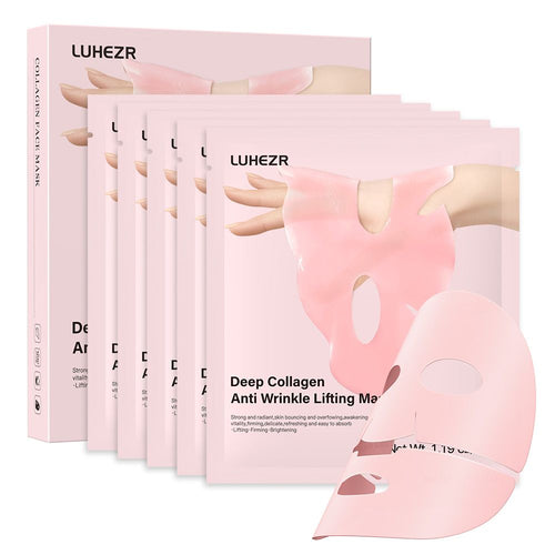 5 SHEETS/BOX Deep Collagen Anti Wrinkle Lifting Mask Pink to Transparent Collagen Mask Skincare Facial Masks for Women Skin Care Brightening Tone Correction % Radiance
