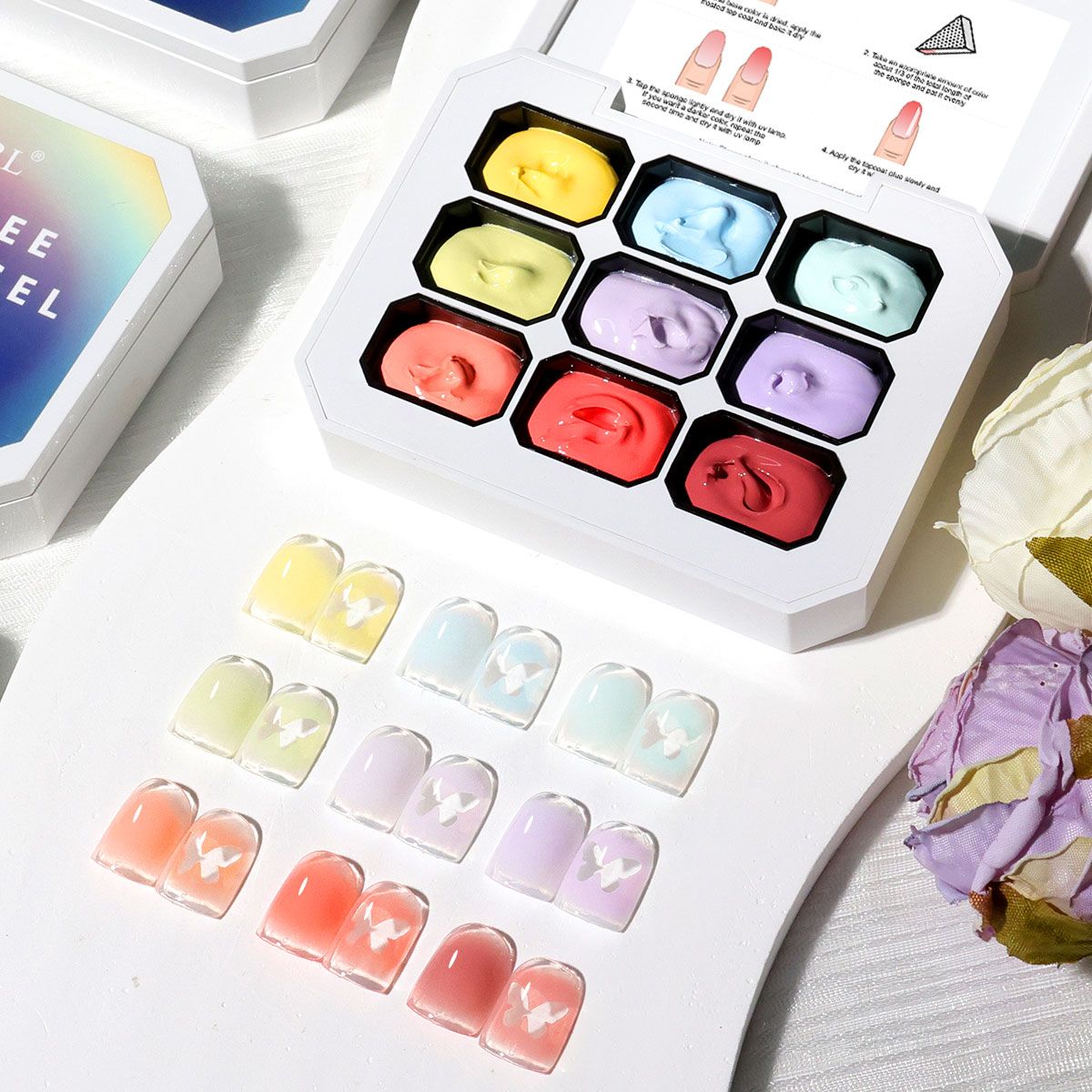 Limegirl Gradient Painting Gel, 9 Bright Colors Ombre GelNail Polish for Pigment Pat Nails Nails French ManicureSoak Off UV Set