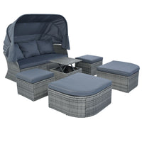 Outdoor Patio Furniture Set Daybed Sunbed with Retractable Canopy Conversation Set Wicker Furniture Sofa Set - 7DAY'S