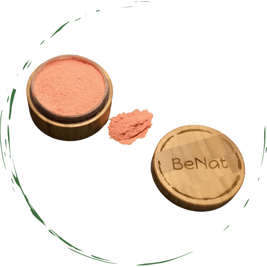 BeNat All-Natural Blush Loose Powder | Reusable Bamboo Container with Refills | Vegan & Lightweight Face Makeup
