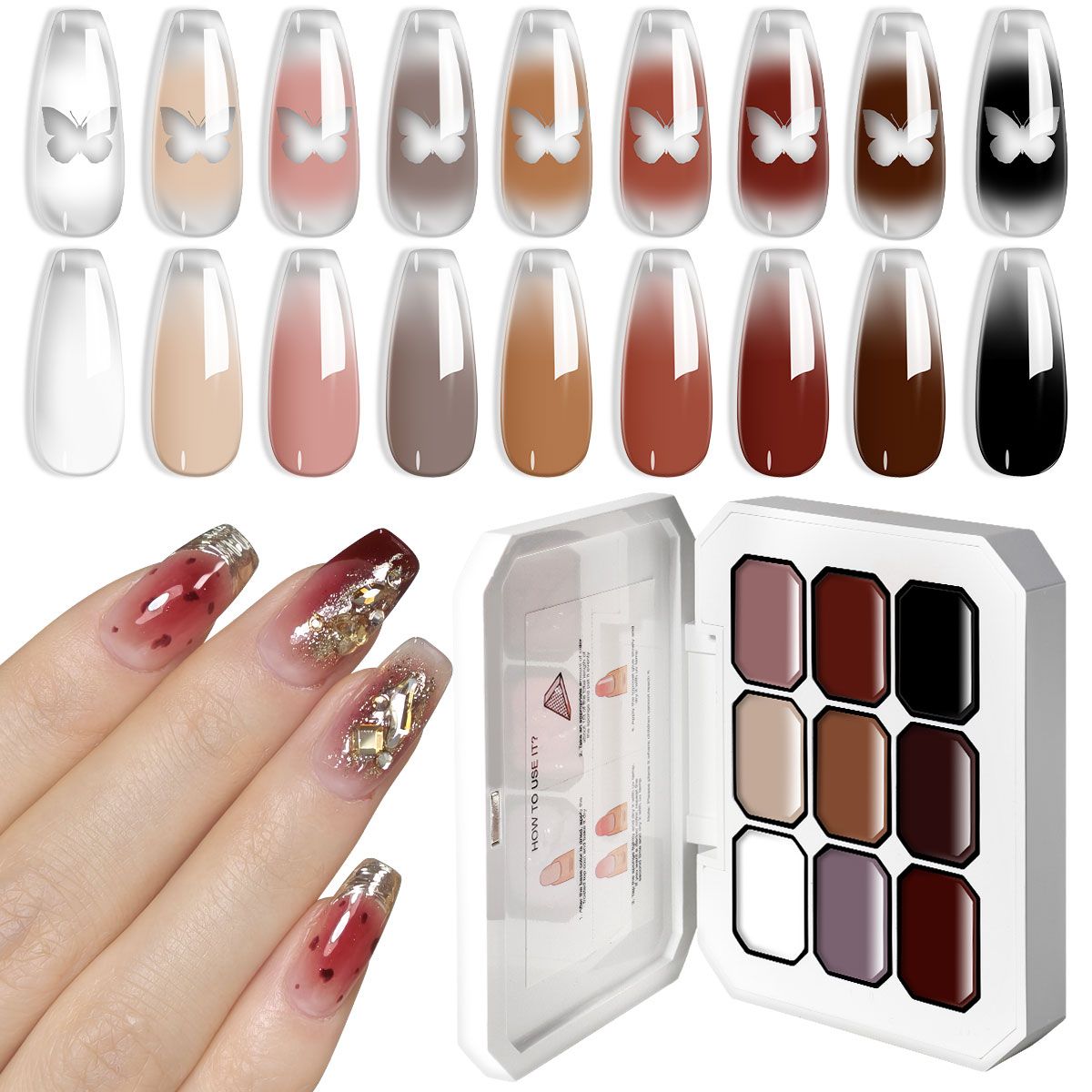 Limegirl Gradient Painting Gel, 9 Bright Colors Ombre GelNail Polish for Pigment Pat Nails Nails French ManicureSoak Off UV Set