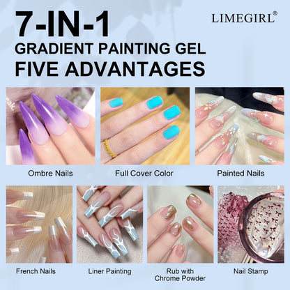 Limegirl Gradient Painting Gel, 9 Bright Colors Ombre GelNail Polish for Pigment Pat Nails Nails French ManicureSoak Off UV Set