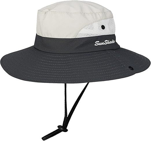 Women's Outdoor UV-Protection-Foldable Sun-Hats Mesh Wide-Brim Beach Fishing Hat with Ponytail-Hole
