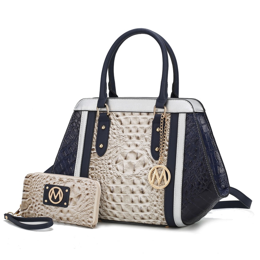 MKF Collection Daisy Two PCS Croco Satchel bag & Wallet , Measurements: 10” L x 11” H x 4” W , Wallet: 7.5” L x 4”H x 1” W - 7DAY'S