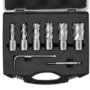 VEVOR Annular Cutter Set, 6 pcs Weldon Shank Mag Drill Bits, 1/2" to 1-1/16" Cutting Diameter, 1" Cutting Depth, M2AL High-Speed Steel, with Pilot Pin and Portable Case, for Using with Magnetic Drills