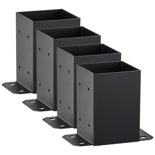 VEVOR 4x4 Post Base 4 Pcs, Inner Size 3.6"x3.6" Post Base Brackets, Heavy Duty Powder-Coated Post Anchor Matte Black Wood Post Brackets for Pavilion Deck Railing Support Deck Base Plate