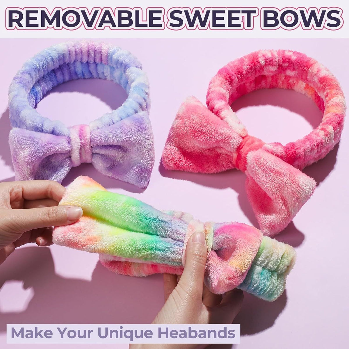 Spa Headband, 6pcs Makeup Headbands and Hair Scrunchies, Bow Skin Care Headband for Washing Face for Teen Girls Women, Easter Basket Valentines Gifts for Girls, Black & White & Gray