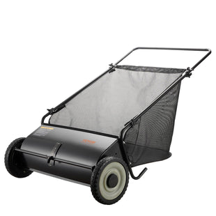 VEVOR Push Lawn Sweeper, 26-inch Leaf & Grass Collector, Strong Rubber Wheels & Heavy Duty Thickened Steel, Durable to Use with Large Capacity 7 cu. ft. Mesh Collection Hopper Bag, 4 Spinning Brushes