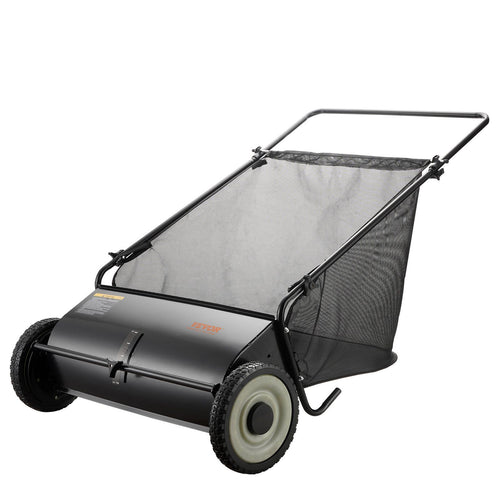 VEVOR Push Lawn Sweeper, 26-inch Leaf & Grass Collector, Strong Rubber Wheels & Heavy Duty Thickened Steel, Durable to Use with Large Capacity 7 cu. ft. Mesh Collection Hopper Bag, 4 Spinning Brushes