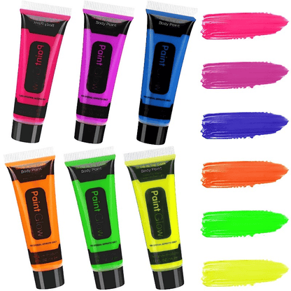 UV Glow Blacklight Face and Body Paint,0.48 oz, Set of 6 Tubes, 6 Colors Halloween Makeup