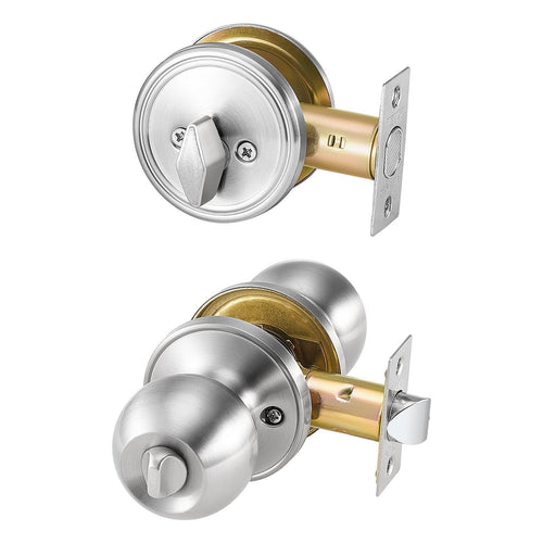 VEVOR Door Knob and Deadbolt Set, Satin Nickel Entry Door Knob and Single Cylinder Deadbolt Combo Pack, Fit for 1-3/8" to 1-3/4" Door Thickness, Door Lockset with Deadbolt for Entrance and Front Door