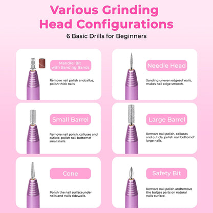 Portable Electric Nail Drill, Professional Nail File Kit for Acrylic, Gel Nails, Manicure Pedicure with Nail Drill Bits Sanding Bands Rose gold