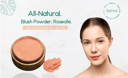 BeNat Natural Blush Loose Powder Set with Reusable Bamboo Jar, Eco-Friendly Kraft Refill Bag and Kabuki Brush - Vegan Makeup for All Skin Types