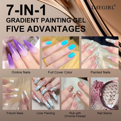 Limegirl Gradient Painting Gel, 9 Bright Colors Ombre GelNail Polish for Pigment Pat Nails Nails French ManicureSoak Off UV Set