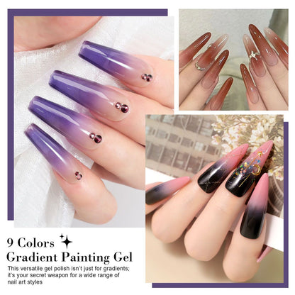 Limegirl Gradient Painting Gel, 9 Bright Colors Ombre GelNail Polish for Pigment Pat Nails Nails French ManicureSoak Off UV Set