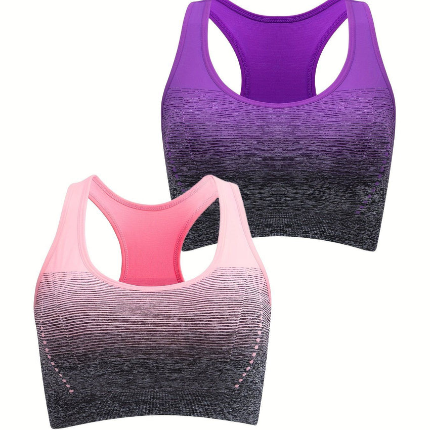 1pc/2pcs/3pcsMedium Support Two Tone Racer Back Sports Bra, Fitness Workout Running Yoga Bra