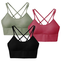 3Packs Women Cross Back Sport Bras Padded Strappy Medium Support Bras