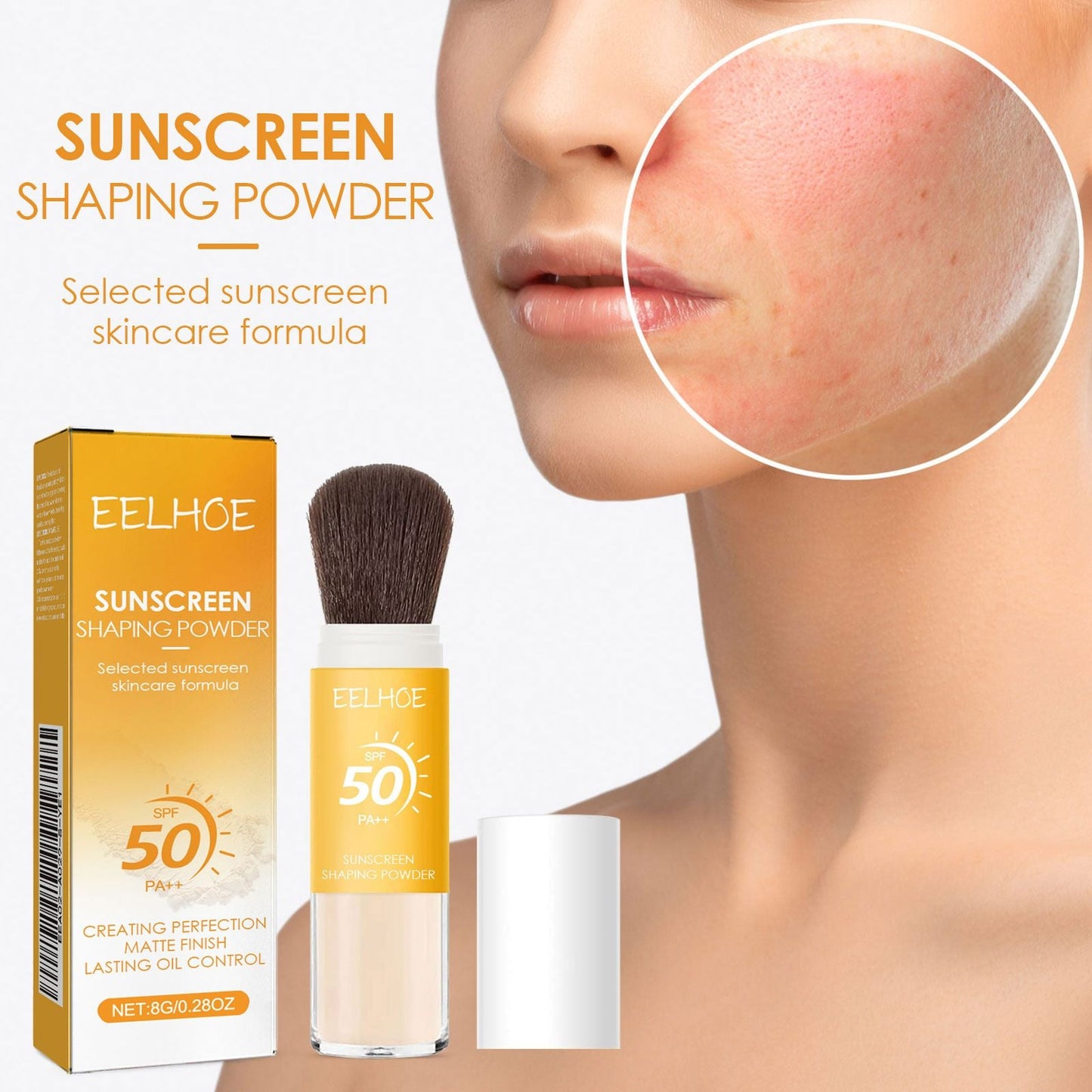 SPF50 PA++ Sunscreen Setting Powder Brush, Oil Control Matte Transparent Loose Powder, Portable Mineral Sun Protection Powder, Long Lasting Makeup Setting Powder for Face, Non-Greasy Shine Control Sun