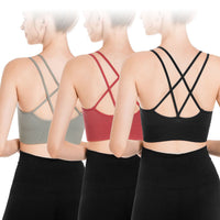 3Packs Women Cross Back Sport Bras Padded Strappy Medium Support Bras