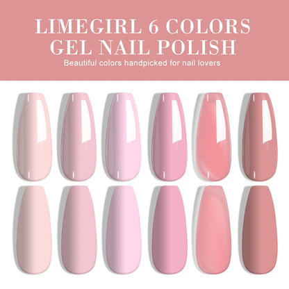LIMEGIRL Gel Nail Polish Set 6 Color Set with UV Nail Light and Nail Tools, Soaking Nail Set, for Beginners DIY Nail Set
