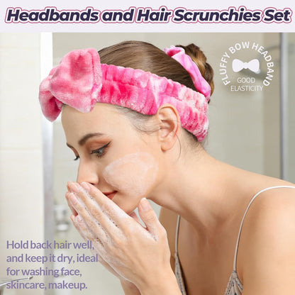 Spa Headband, 6pcs Makeup Headbands and Hair Scrunchies, Bow Skin Care Headband for Washing Face for Teen Girls Women, Easter Basket Valentines Gifts for Girls, Black & White & Gray
